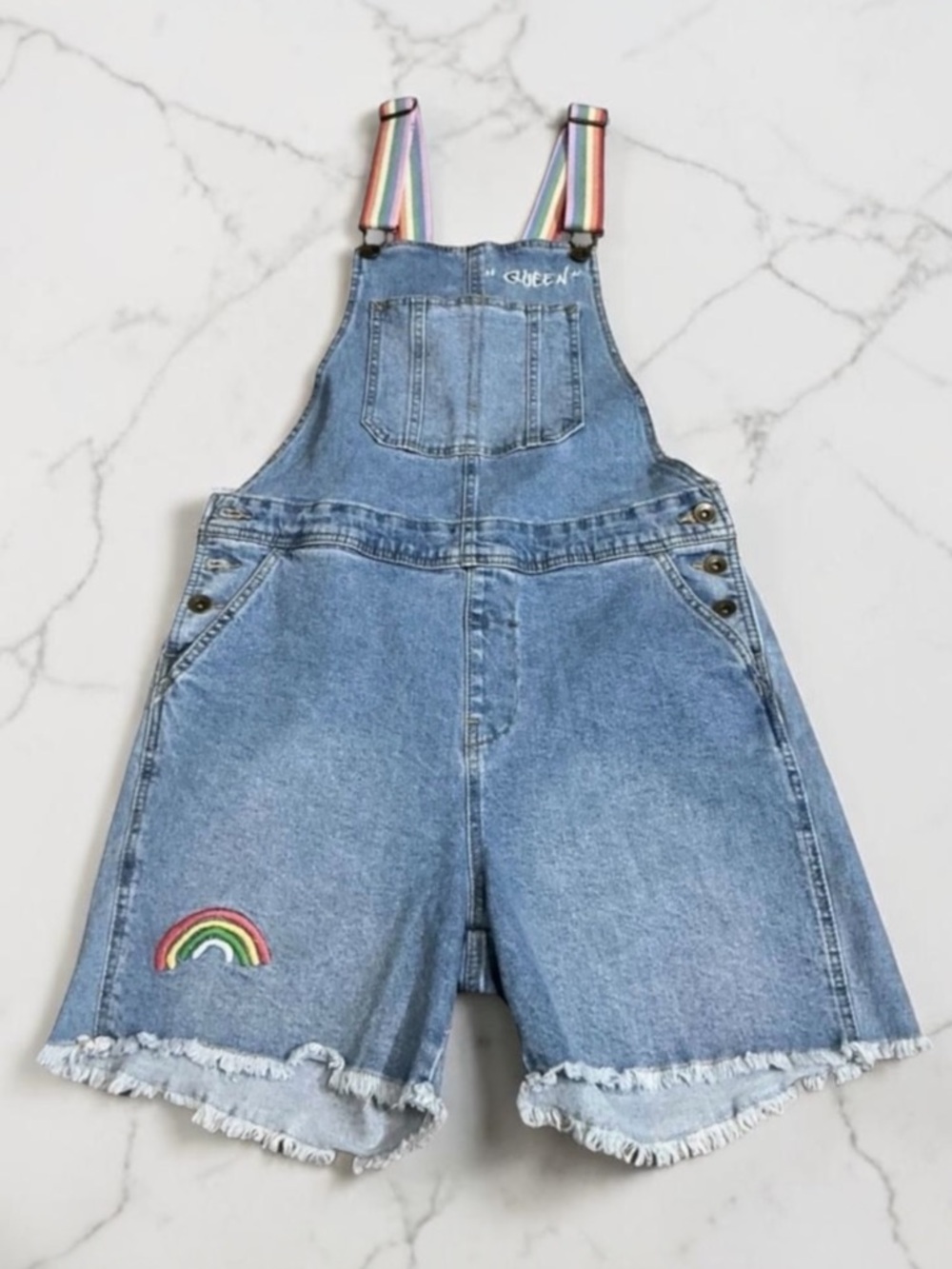 Mossimo Supply Co. Blue Jean Shorts with Rainbow Straps “Queen”